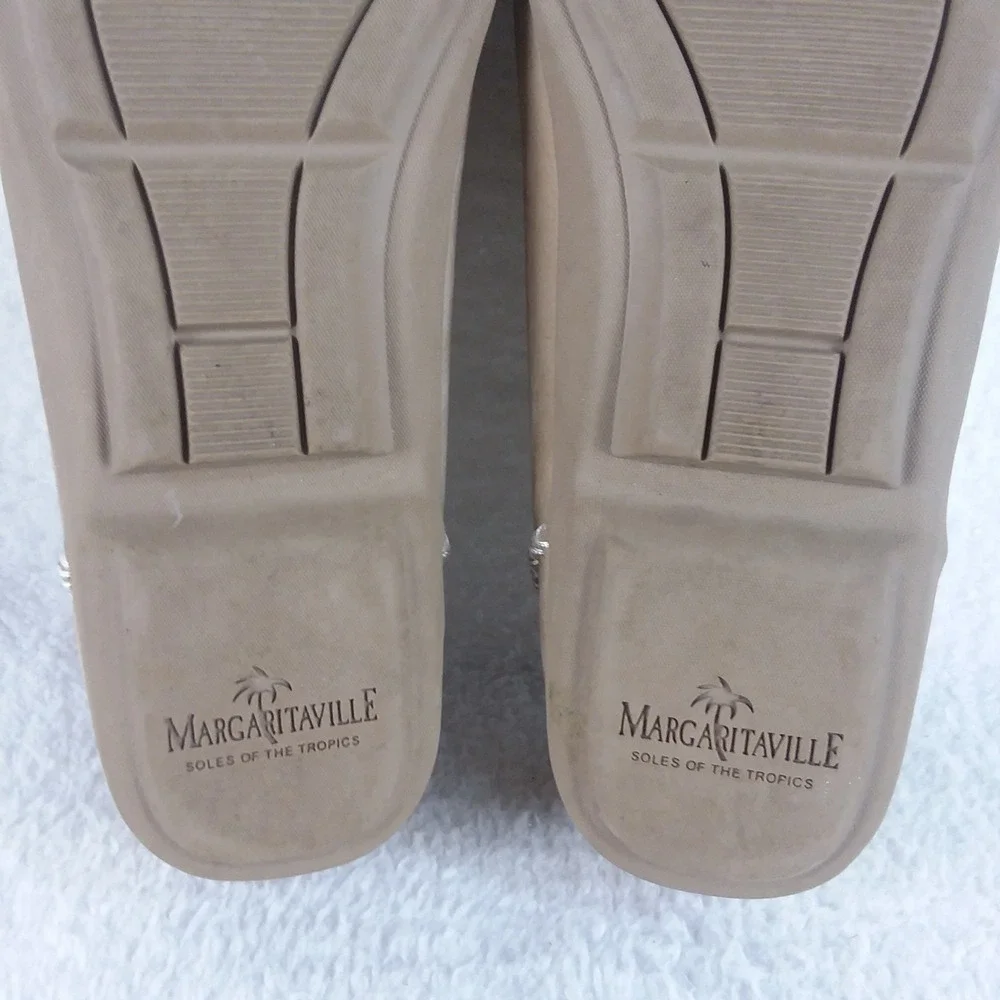 Margaritaville Venice Mens 10 Loafer Shoes Tan Suede Palm Tree Logo Boat Coastal